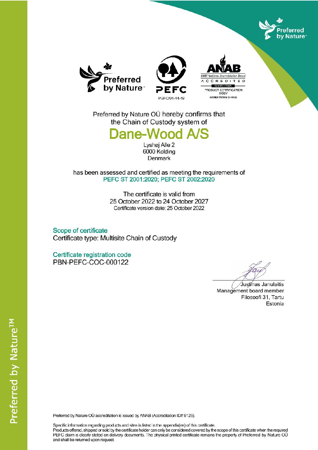 Dane-Wood A_S PEFC COC Certificate 25.10.2022